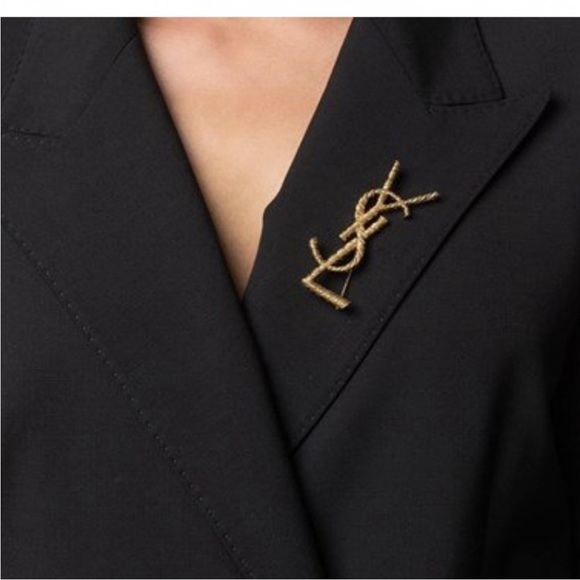 YSL monogram logo textured gold tone brooch - Picture 3 of 3